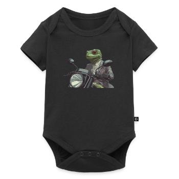A well Dressed Green Reptile on a Motorcycle - Baby Premium short-sleeve bodysuit - black - Front