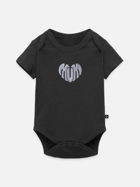 Mum Herzweiß bestickt - Baby Premium Kurzarmbody - Schwarz