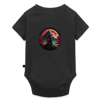 Samurai japanischer Baum vor Berg mit rotem Mond - Baby Premium Kurzarmbody - Schwarz - Hinten