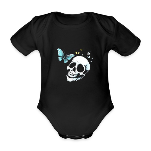 Totenkopf mit Schmetterling - Baby Bio-Kurzarm-Body
