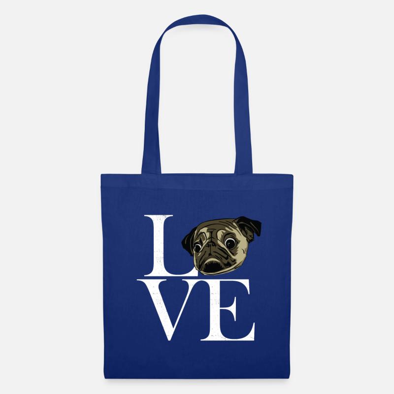Mops white - Stoffbeutel - Royalblau