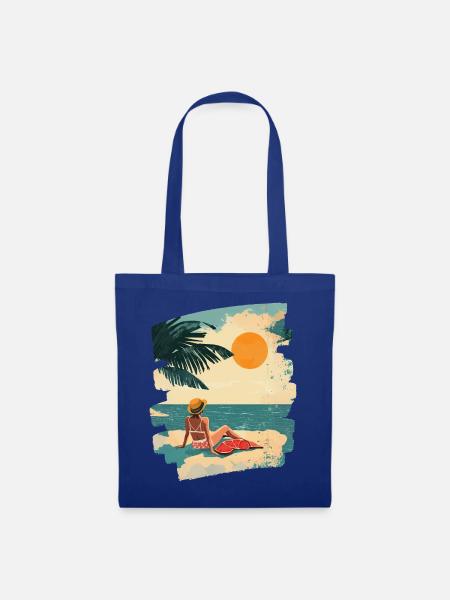 Sommer Strand Retro - Stoffbeutel - Royalblau