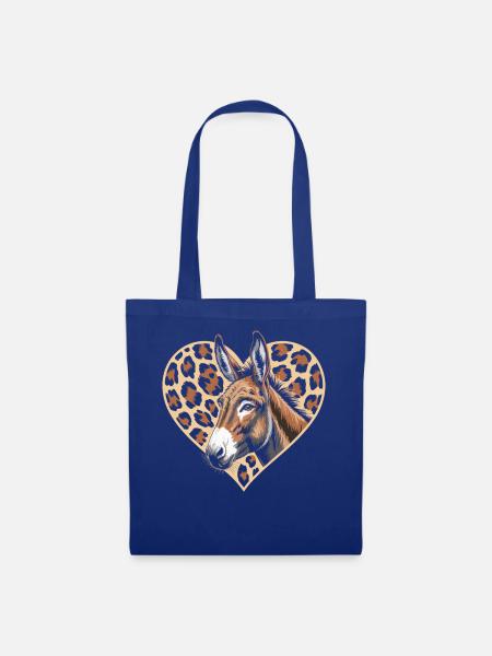 Esel mit Leopard-Herz - Stoffbeutel - Royalblau