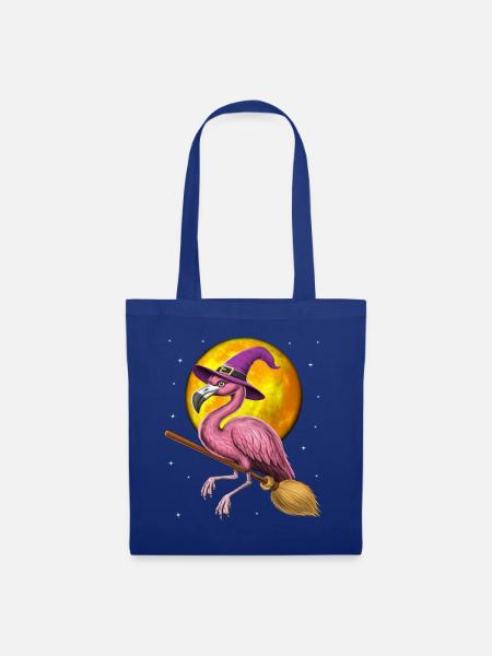 Flamingo Hexe Reitbesen - Stoffbeutel - Royalblau