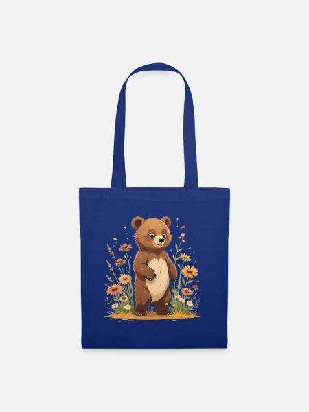 Kuschelbär in Blütenwiese - Stoffbeutel - Royalblau