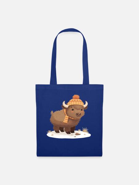 Winterbison mit Mütze - Stoffbeutel - Royalblau