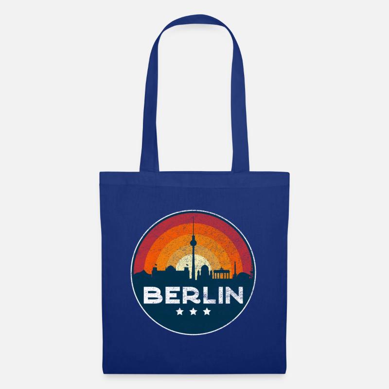 Berlin Skyline Sunset Retro Badge Design - Stoffbeutel - Royalblau