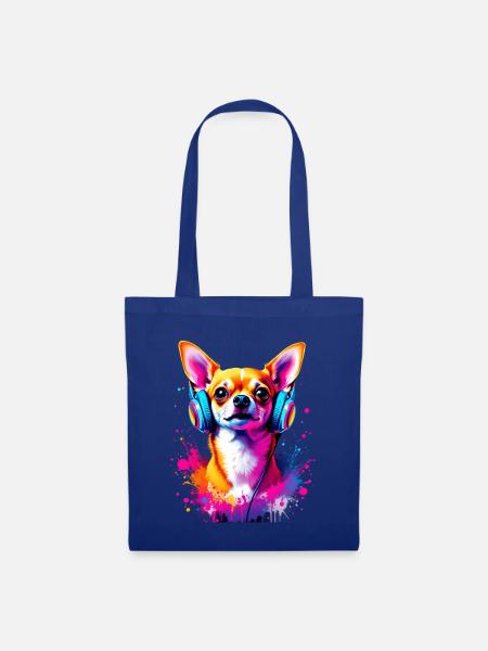 Chihuahua mit Kopfhörer - Stoffbeutel - Royalblau