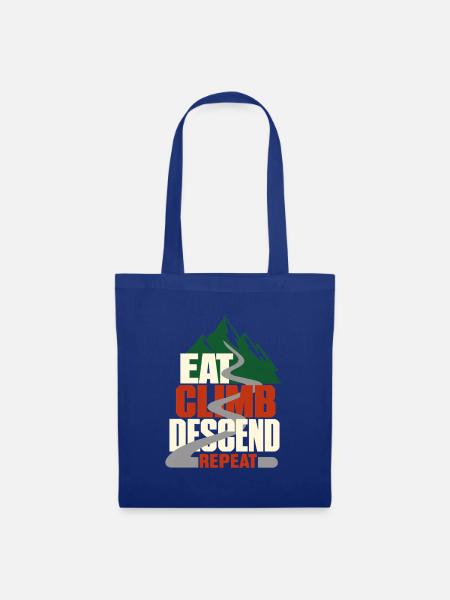 Eat Climb Descend Repeat Road Cycling Mountain Hum - Stoffbeutel - Royalblau