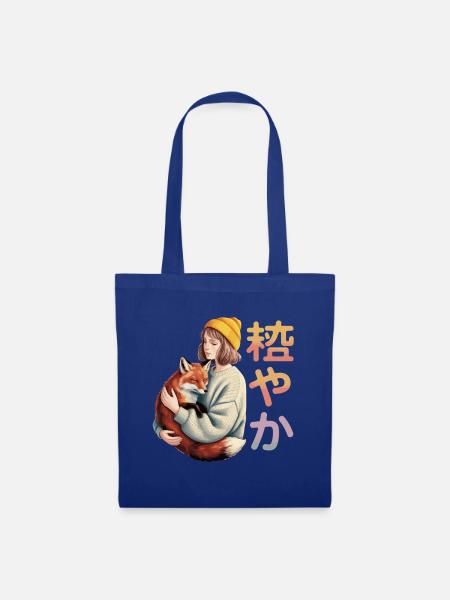  Fuchs Mädchen Umarmung 穏やか Japanische Ruhe - Stoffbeutel - Royalblau