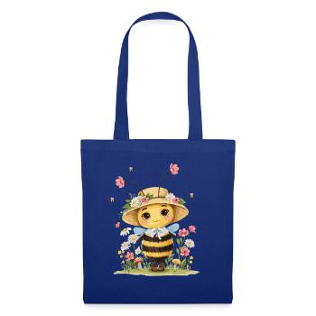 Cute bee with flower hat and garden motif for - Tote Bag - royal blue - Front