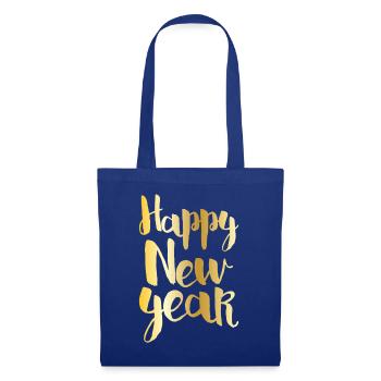 Happy New Year Gold Foil Brush Lettering Design - Stoffbeutel - Royalblau - Vorne