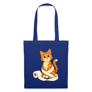 Orangefarbenes getigertes Kätzchen in Toilettenpapier eingewickelt - Stoffbeutel - Royalblau - Vorne