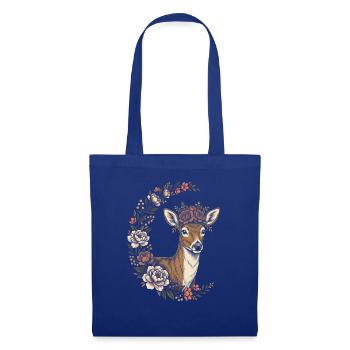Reh Kitz Mit Blumen Rosen Waldtiere Natur - Stoffbeutel - Royalblau - Vorne