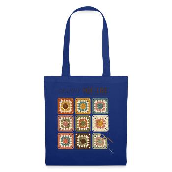 Granny Square Häkelmuster Bunte Wolle - Stoffbeutel - Royalblau - Vorne