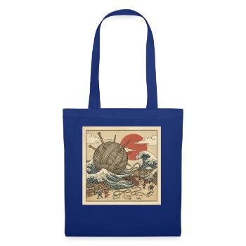 Ukiyoe Katze Tsunami Wolle Stricken Japan Retro - Stoffbeutel - Royalblau - Vorne