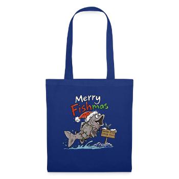 Merry Fishmas | Lustiger Fisch Weihnachten Angler - Stoffbeutel - Royalblau - Vorne
