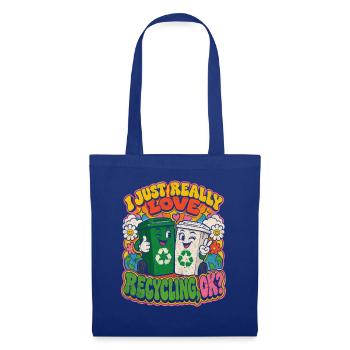 Ich liebe Recycling Cartoon - Stoffbeutel - Royalblau - Vorne
