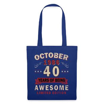 Oktober 1986 Jahrgang Retro Geburtstag Geschenk - Stoffbeutel - Royalblau - Vorne
