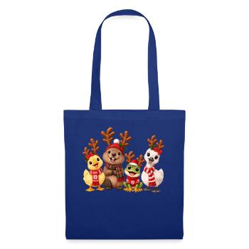 Süße Weihnachtsfreunde mit Rentiergeweih - Stoffbeutel - Royalblau - Vorne