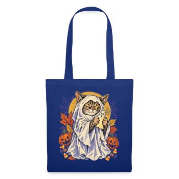 Halloween Katze im Geisterkostüm verspielte Spuk - Stoffbeutel - Royalblau - Vorne