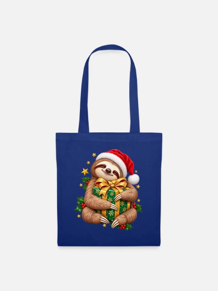 Weihnachtsfaultier Kuschelgeschenk - Stoffbeutel - Royalblau