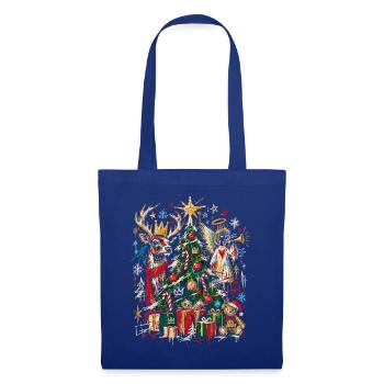 Weihnachtsbaum mit Engeln und Rentieren - Stoffbeutel - Royalblau - Vorne