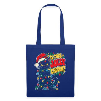 Grimmiger Weihnachtskater mit Lichtern - Stoffbeutel - Royalblau - Vorne