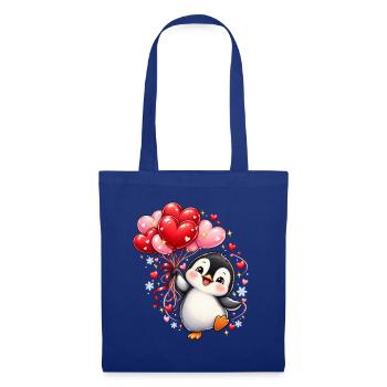 Pinguin Valentinstag Liebe Herzen Geschenk Süß - Stoffbeutel - Royalblau - Vorne