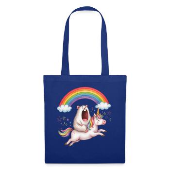 Schreiender Hamster reitet Einhorn Regenbogen - Stoffbeutel - Royalblau - Vorne