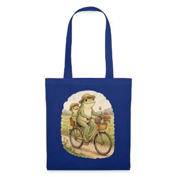 Frosch Papa und Sohn auf dem Fahrrad - Stoffbeutel - Royalblau - Vorne