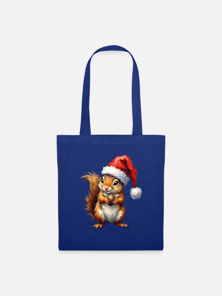Festliches Eichhörnchen mit Santa-Mütze - Stoffbeutel - Royalblau