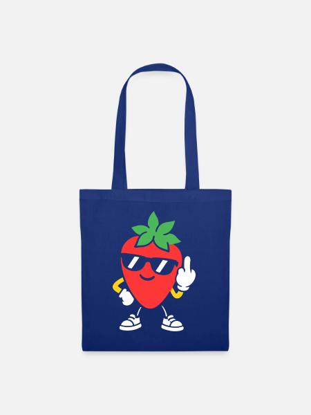 Sunny Strawberry Maskottchen mit Sonnenbrille - Stoffbeutel - Royalblau