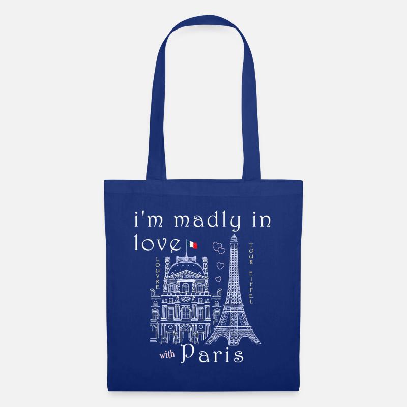 Paris, Louvre und Eiffelturm handgezeichnet - Stoffbeutel - Royalblau