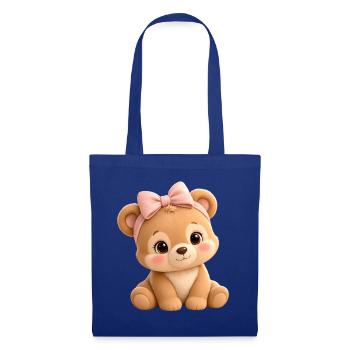 Kuschelbär mit rosa Schleife - Stoffbeutel - Royalblau - Vorne