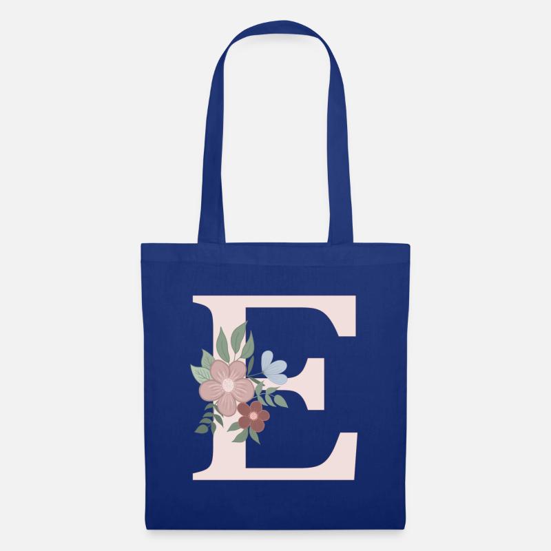 Buchstabe E mit Blume rosa - Stoffbeutel - Royalblau