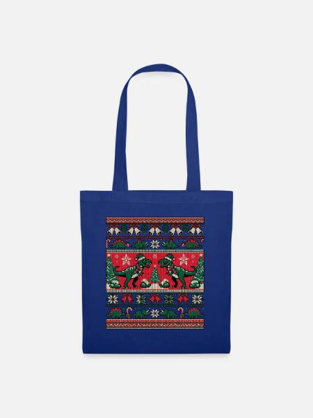 Weihnachts Dinosaurier Strickdesign - Stoffbeutel - Royalblau