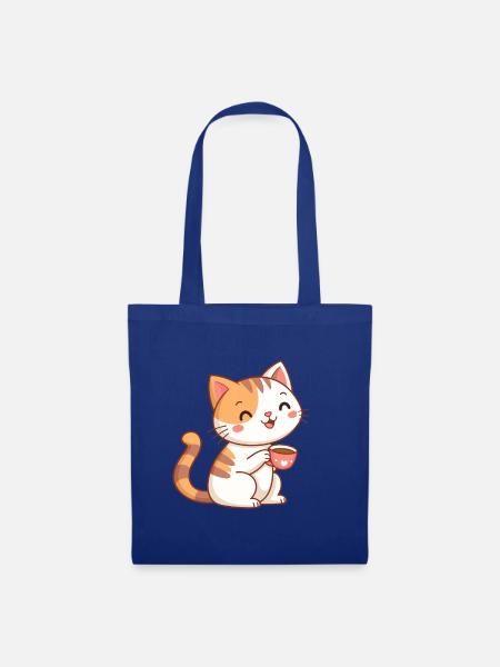 Kawaii-Katze im Café - Stoffbeutel - Royalblau