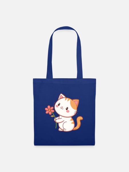Süße Katze hält eine Blume - Stoffbeutel - Royalblau