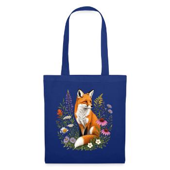 Fuchs mit Blumen - Stoffbeutel - Royalblau - Vorne