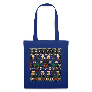 Weihnachts Bier Kneipe Strickdesign - Stoffbeutel - Royalblau - Vorne