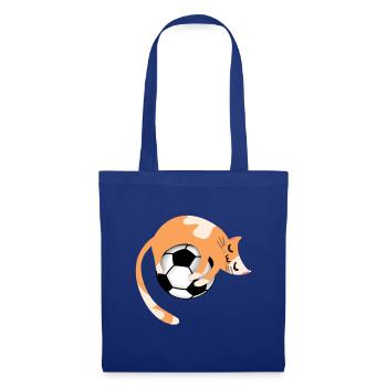 Katze mit Fußball - Stoffbeutel - Royalblau - Vorne