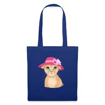 Katze mit Hut und Blume - Stoffbeutel - Royalblau - Vorne