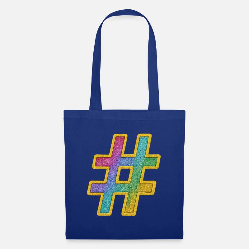 Bunter Glitzer Hashtag Dekor - Stoffbeutel - Royalblau
