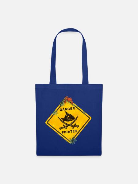 Käpt'n Sharky Vorsicht Piraten Schild - Stoffbeutel - Royalblau