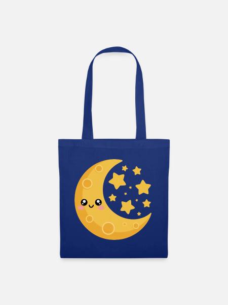 Mond und Sterne - Stoffbeutel - Royalblau