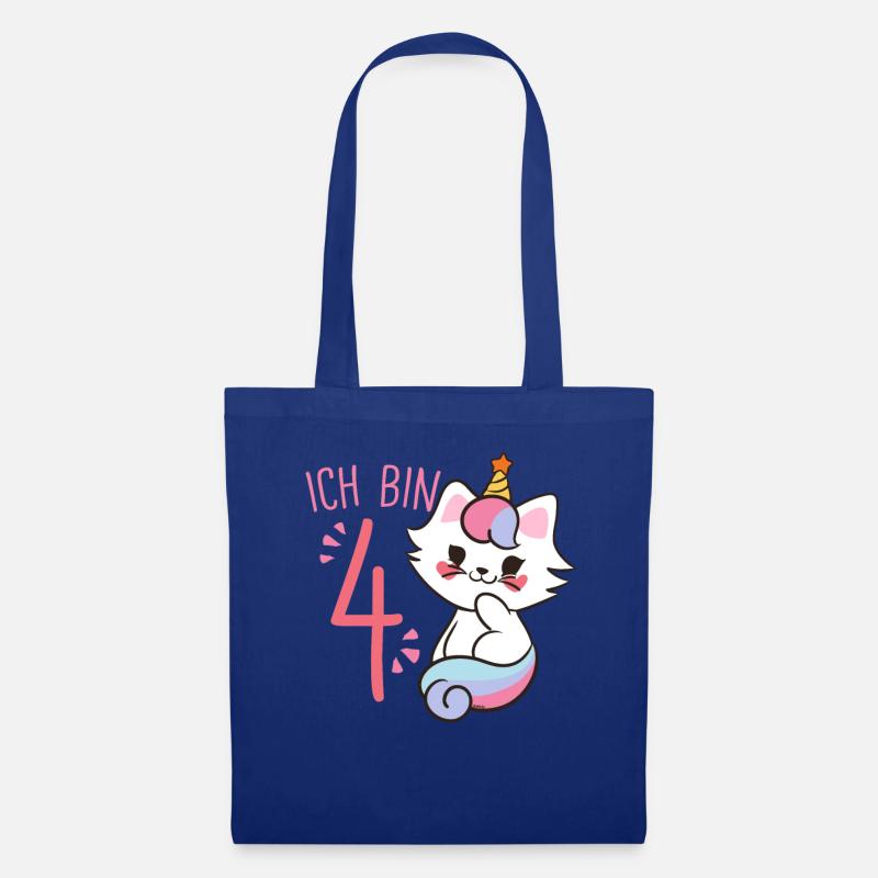 Caticorn 4. Geburtstag Mädchen Einhorn - Stoffbeutel - Royalblau