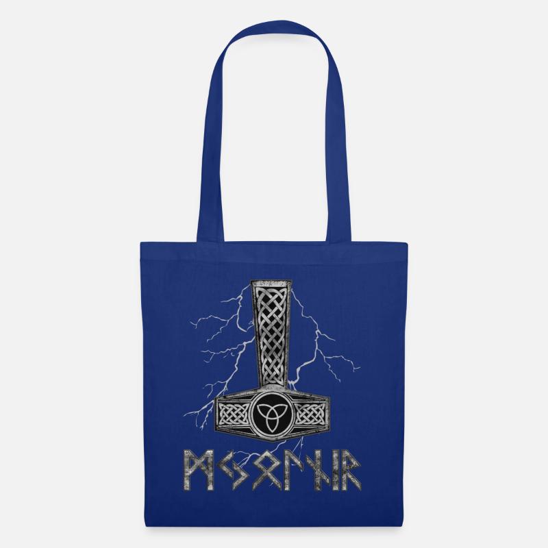 Thors Hammer Mjolnir mit Drachen Hintergrund. - Stoffbeutel - Royalblau