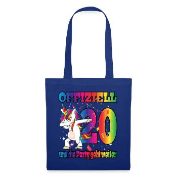 Offiziell 20 und die Party geht weiter - Einhorn - Stoffbeutel - Royalblau - Vorne