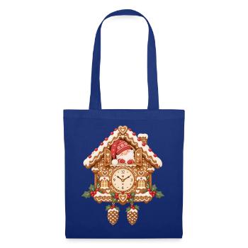 Weihnachtliche Lebkuchen-Kuckucksuhr mit Wichtel  - Stoffbeutel - Royalblau - Vorne